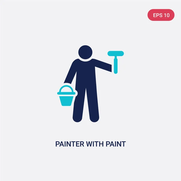 Pintor de dos colores con el icono de vector cubo de pintura de los seres humanos cono — Vector de stock