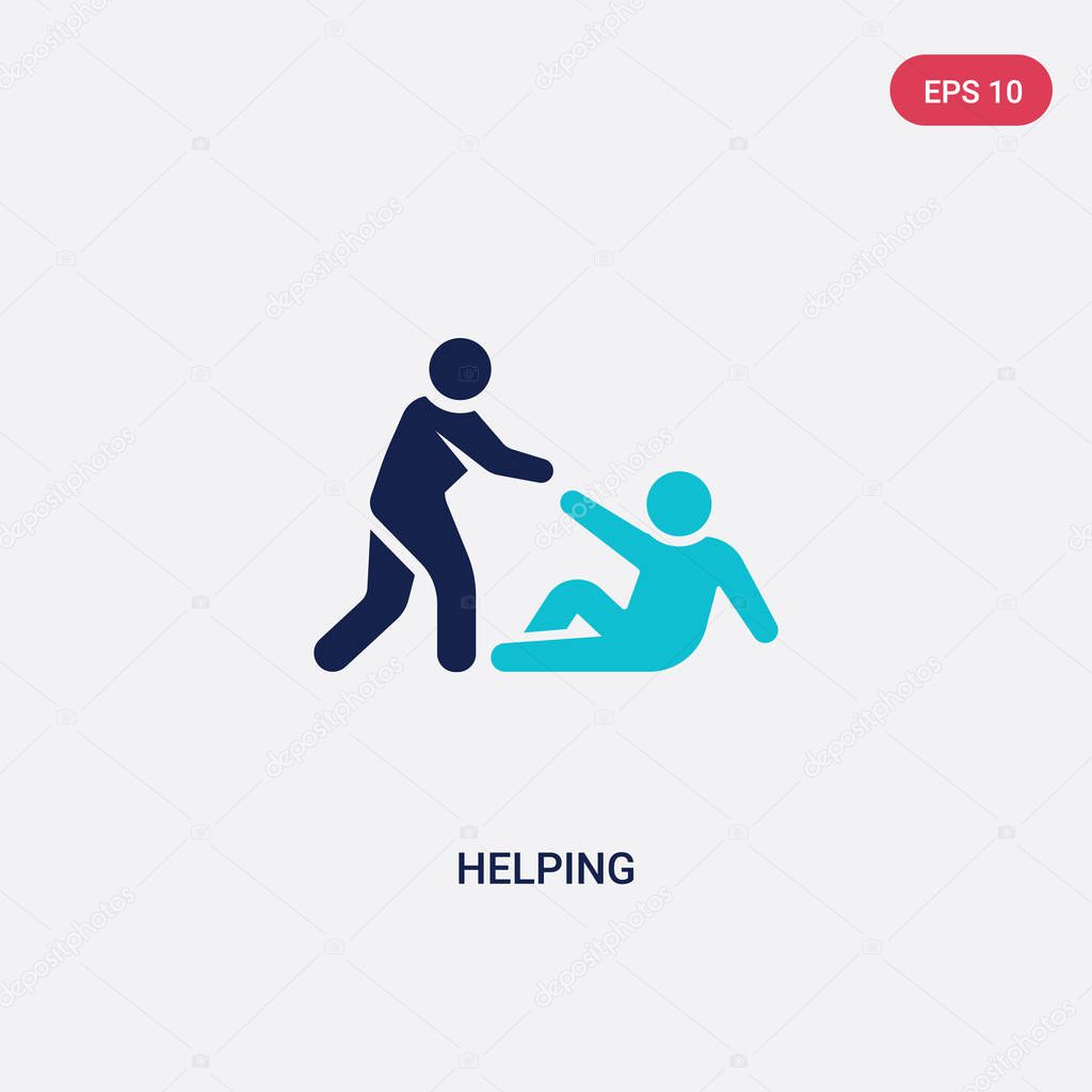 two color helping vector icon from humans concept. isolated blue
