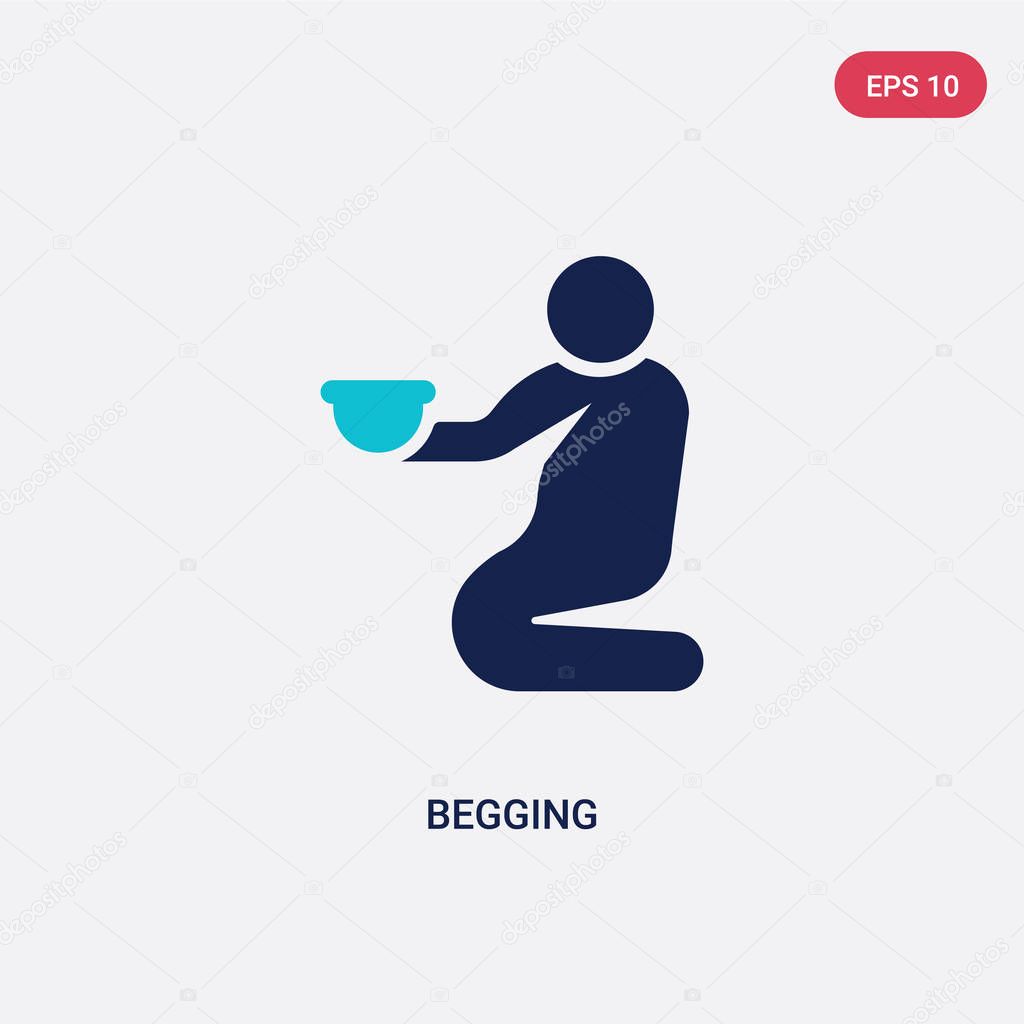 two color begging vector icon from humans concept. isolated blue