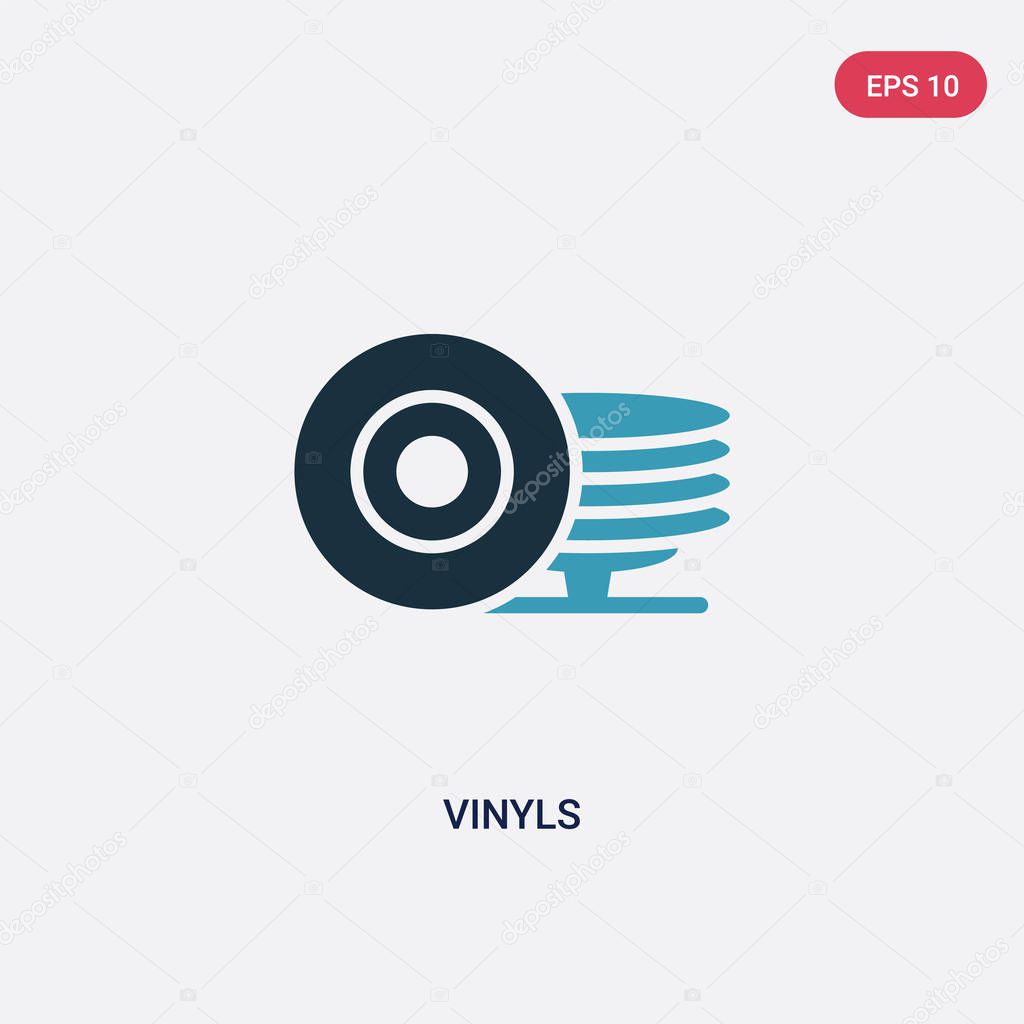 two color vinyls vector icon from music concept. isolated blue v