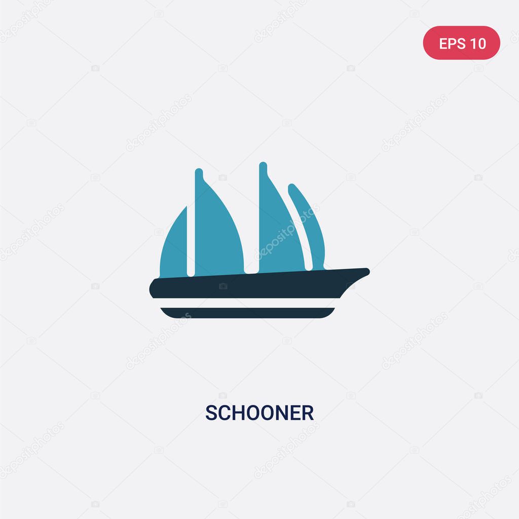 two color schooner vector icon from transportation concept. isol