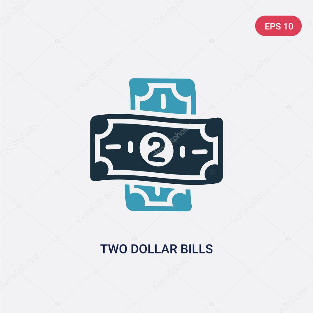 Two color two dollar bills vector icon from security concept. isolated blue two dollar bills vector sign symbol can be use for web, mobile and logo. eps 10