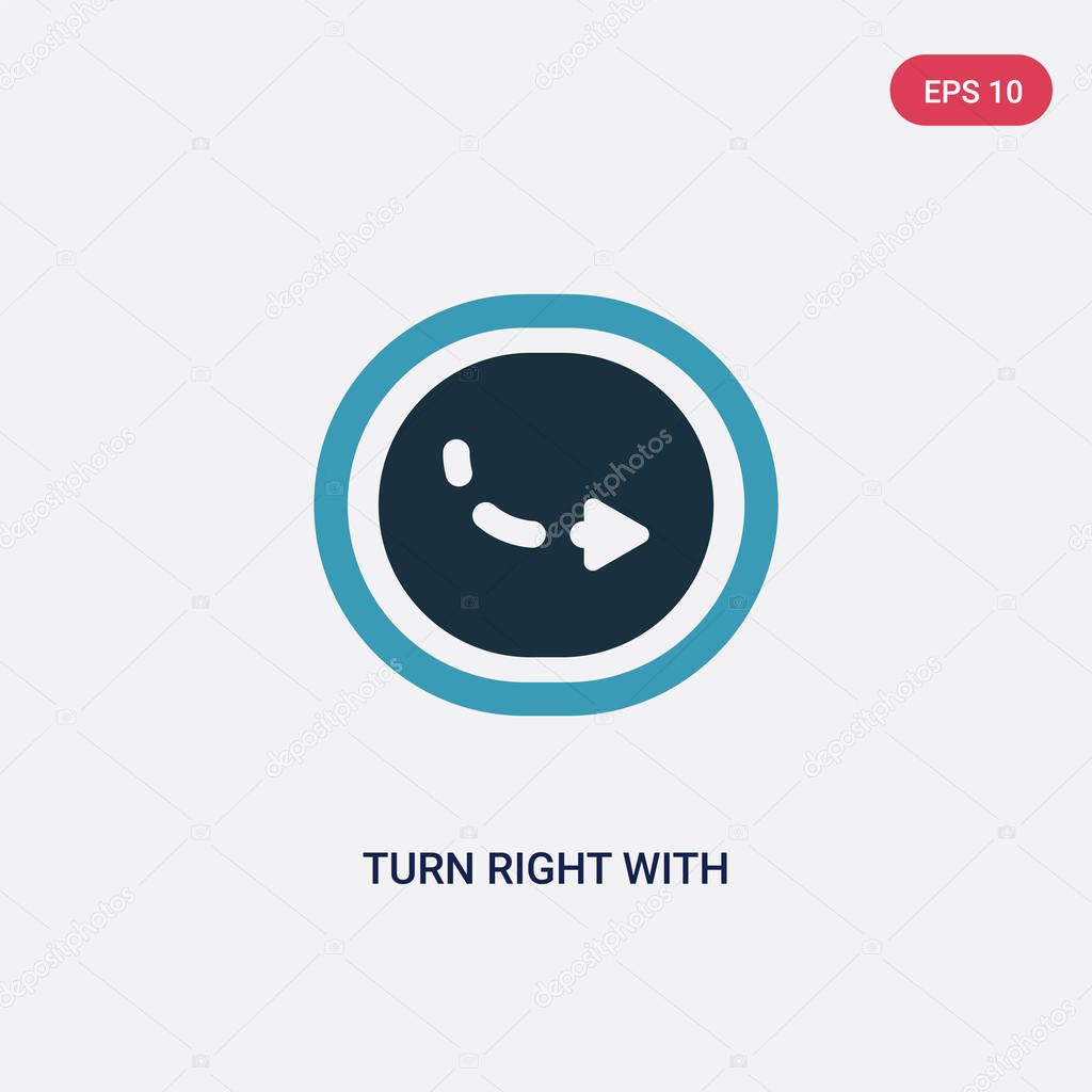 two color turn right with broken line vector icon from user inte