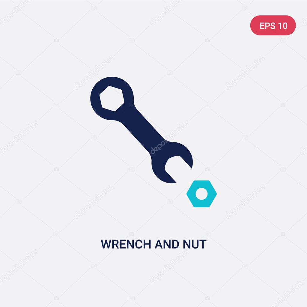 Two color wrench and nut vector icon from tools concept. isolated blue wrench and nut vector sign symbol can be use for web, mobile and logo. eps 10