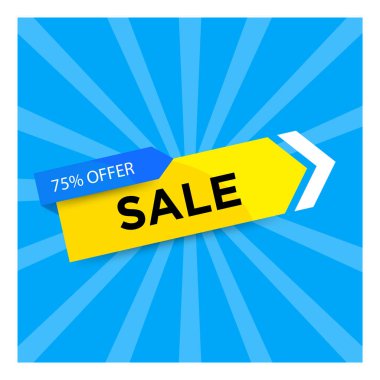 Sarı ok sağ ve mavi arka plan % 75 indirim ile. Satış b