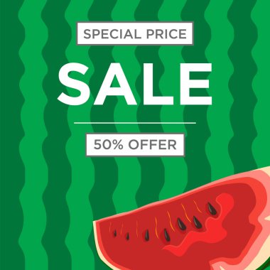 Yeşil karpuz doku ve karpuz meyve dilimi.50% Satış yasağı