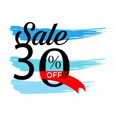 Kırmızı kurdeleli mavi fırça elemanları. Satış afiş şablonu tasarımı