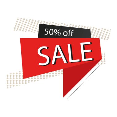 Siyah elemanlı kırmızı şerit. Satış afiş şablonu tasarımı. Büyük 