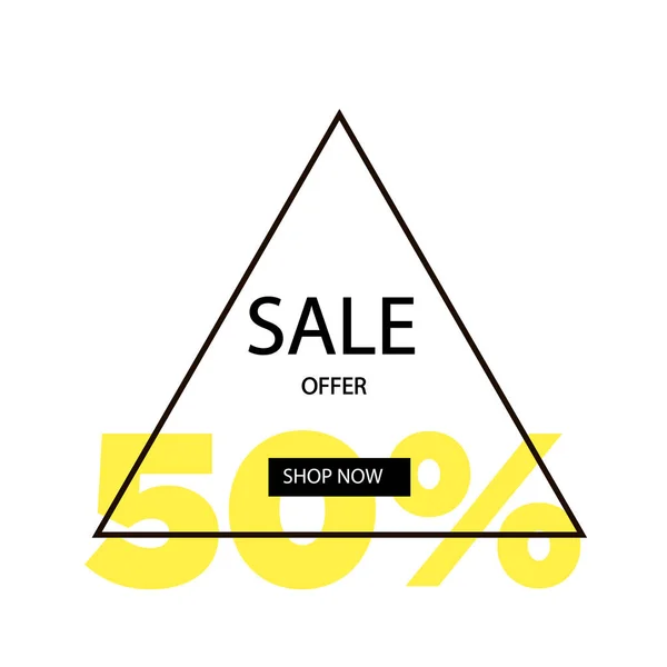 Black stroke triangle with yellow 50% discount. Sale banner temp — Stock Vector