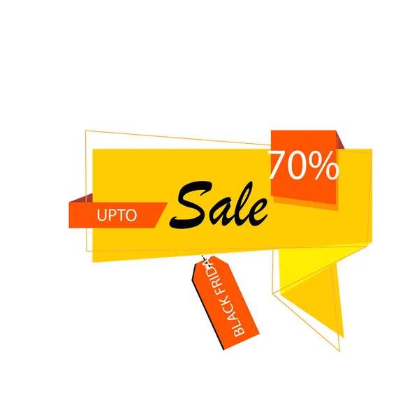 Yellow and red folded ribbon with 70% discount. Sale banner temp — Stock Vector
