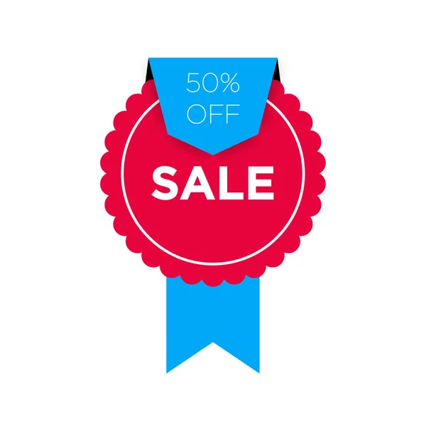 Red achievement element wirh blue ribbon. 50% Sale banner templa — Stock Vector
