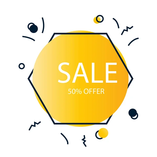 Yellow orange round shape in hexagon frame. Minimalist 50% Sale — Stock Vector