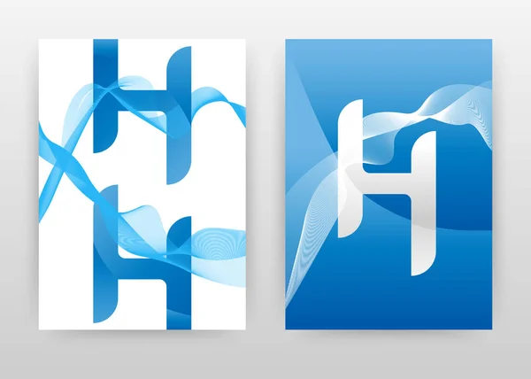 Bleu blanc H lettre typographie avec bleu blanc ondulé lignes desig — Image vectorielle