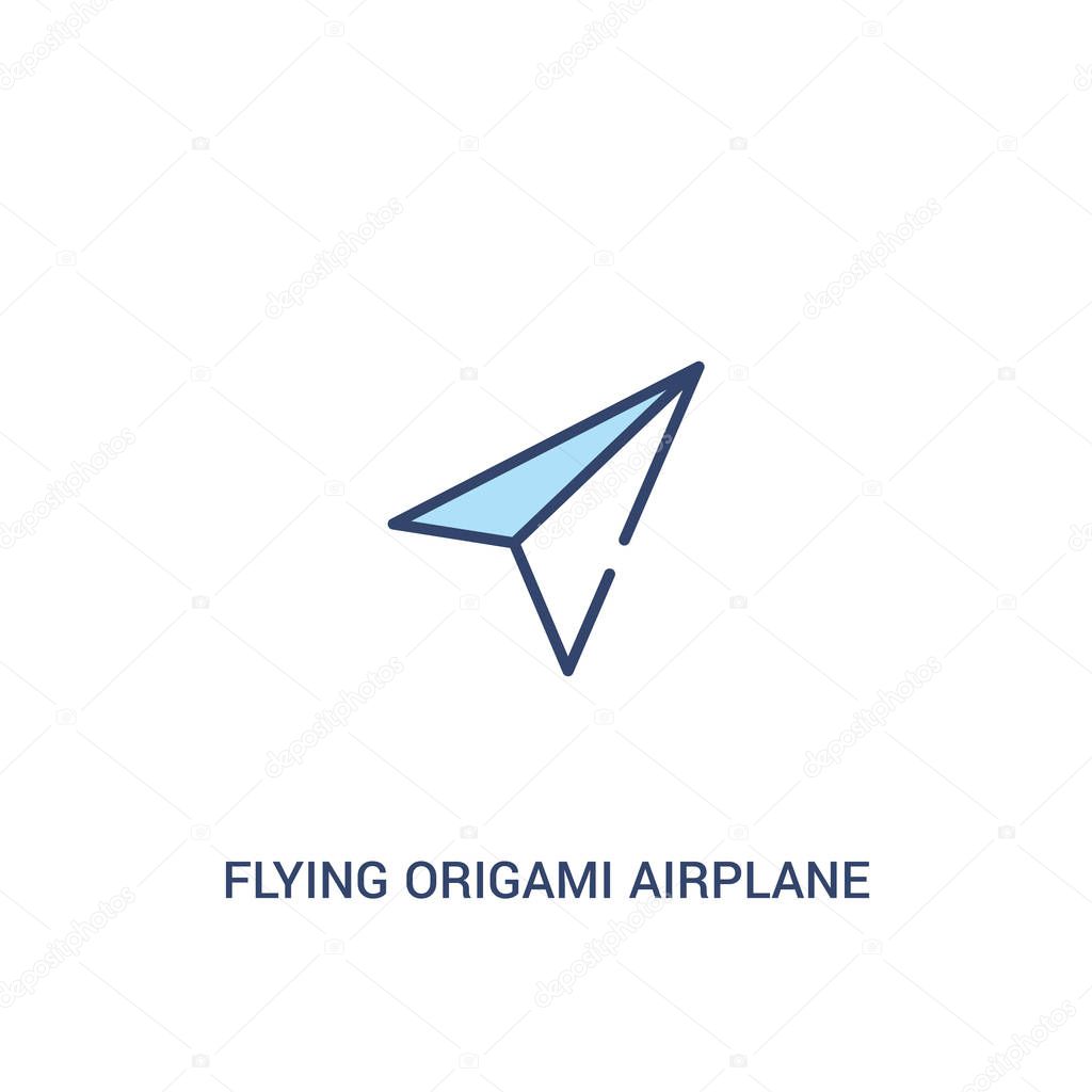 Flying origami airplane concept 2 colored icon. simple line element illustration. outline blue flying origami airplane symbol. can be used for web and mobile ui/u