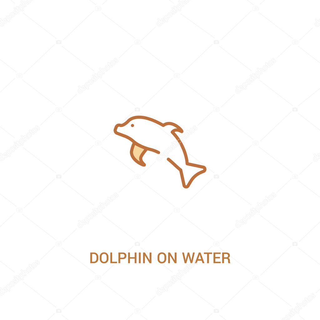 Dolphin on water waves concept 2 colored icon. simple line element illustration. outline brown dolphin on water waves symbol. can be used for web and mobile ui/u