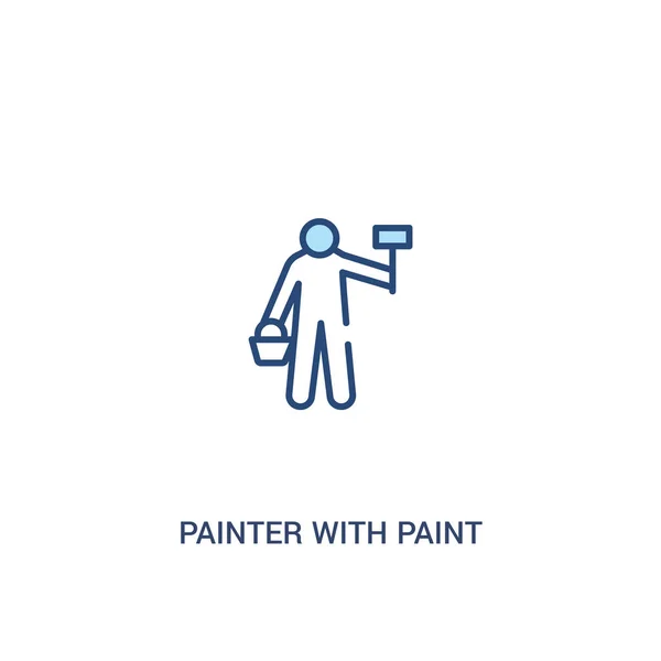 Pintor con concepto de cubo de pintura 2 icono de color. línea simple el — Vector de stock