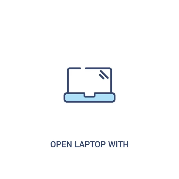 Computer portatile aperto con brillante schermo concetto 2 icona colorata. semplice l — Vettoriale Stock