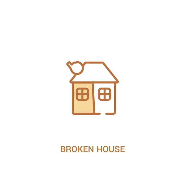 Concept de maison cassé 2 icône de couleur. élément de ligne simple illustr — Image vectorielle