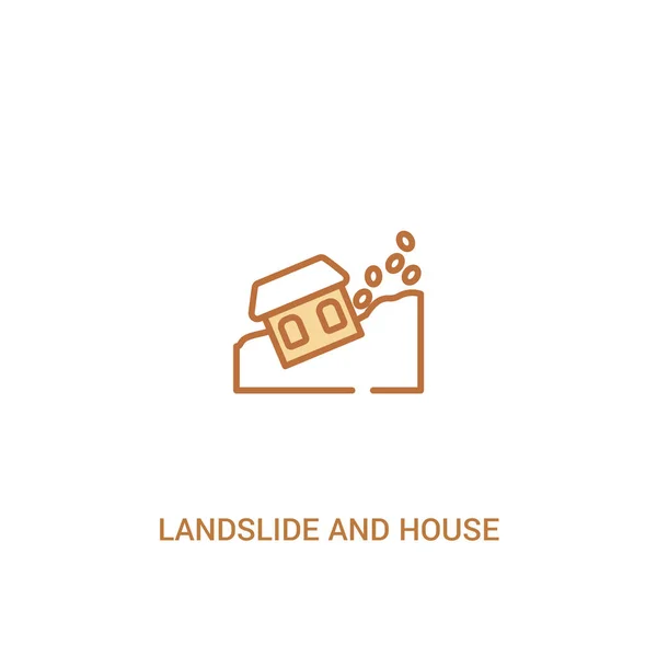 Glissement de terrain et concept de maison 2 icône de couleur. élément de ligne simple — Image vectorielle