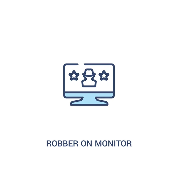 Ladrón en el concepto de monitor 2 icono de color. elemento de línea simple il — Vector de stock