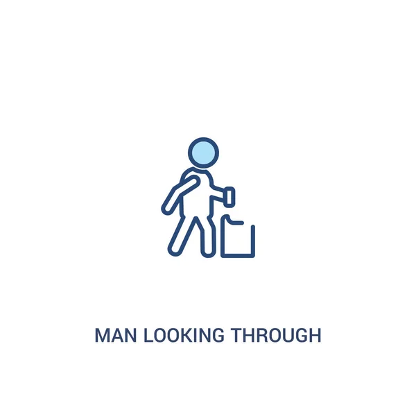 Homem olhando através do conceito recipiente de lixo 2 ícone colorido — Vetor de Stock