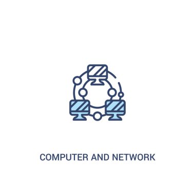 bilgisayar ve ağ kavramı 2 renkli simgesi. basit satır öğesi