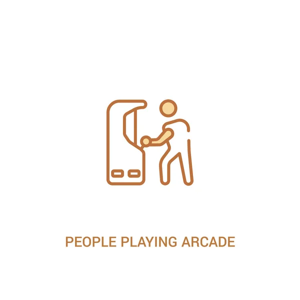Arcade oyun konsepti 2 renkli simge oynayan insanlar. basit satır e — Stok Vektör
