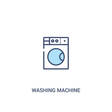 nokta kavramı 2 renkli simgesi ile çamaşır makinesi. basit çizgi el