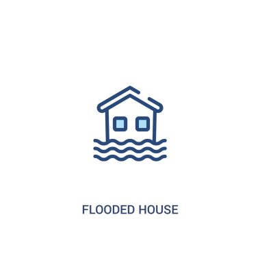 sular altında ev kavramı 2 renkli simgesi. basit çizgi elemanı illust