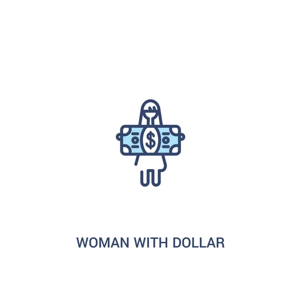 Mulher com conceito de nota de dólar 2 ícone colorido. Elemento de linha simples — Vetor de Stock