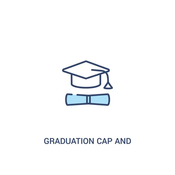 Tapón de graduación y el concepto de diploma 2 icono de color. línea simple e — Vector de stock