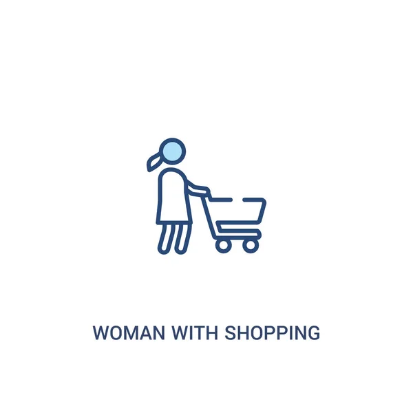Woman with shopping cart concept 2 colored icon. simple line ele — Stock Vector