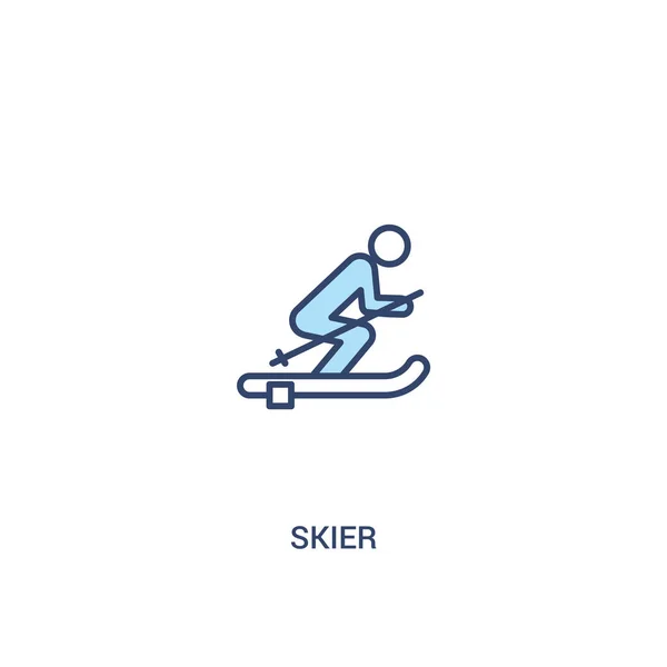 스키어 개념 2 컬러 아이콘. 간단한 선 요소 그림. — 스톡 벡터