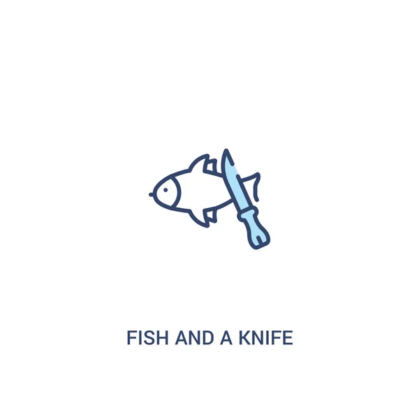 Fish and a knife concept 2 colored icon. simple line element ill — Stock Vector