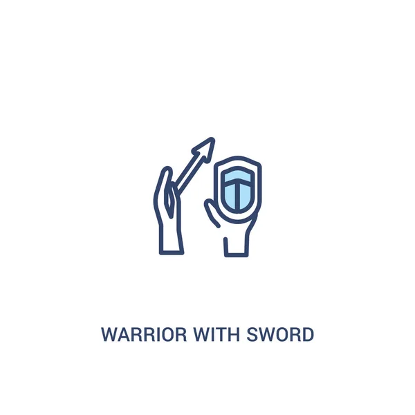 Warrior met zwaard en Shield concept 2 gekleurd icoon. Simple Lin — Stockvector