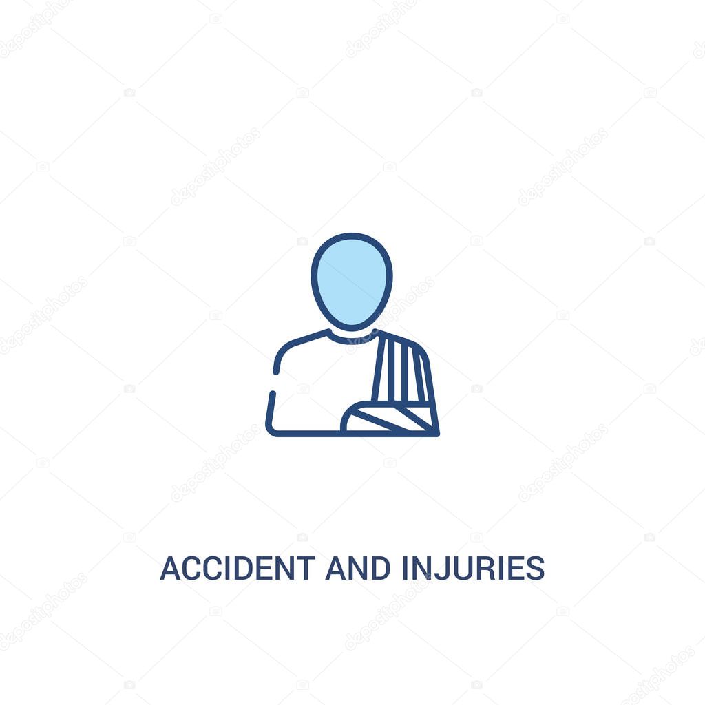 Accident and injuries concept 2 colored icon. simple line element illustration. outline blue accident and injuries symbol. can be used for web and mobile ui/u