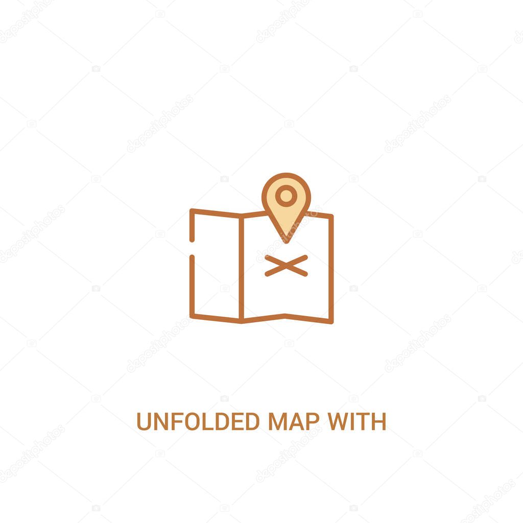 unfolded map with location mark concept 2 colored icon. simple l