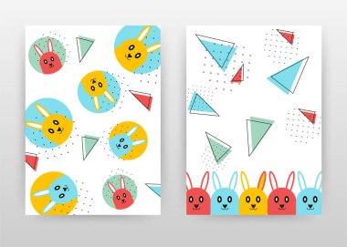 Karikatür minimalist mavi, kırmızı, turuncu tavşan tasarım yıllık r