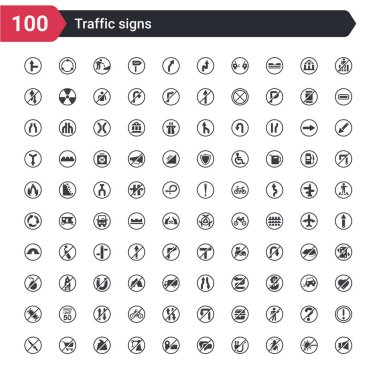 100 trafik işaretleri simgeleri gibi set hiçbir ses, hiçbir böcek, hiçbir fiş, sohbet, video, bağlantı noktası, kaka, alışveriş sepeti, silah