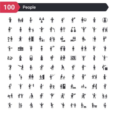 100 kişi simgeler kraliçeler bekçi gibi ayarlayın, kişi çim biçme, kokteyl gözlüklü iki adam, sigara adam, kadın kaplama, kaslarını gösteren kaslı adam, iş adamı tumb kadar, eğilerek