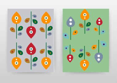 Gri ve yeşil arka plan tasarımı f turuncu kırmızı karikatür çiçekler