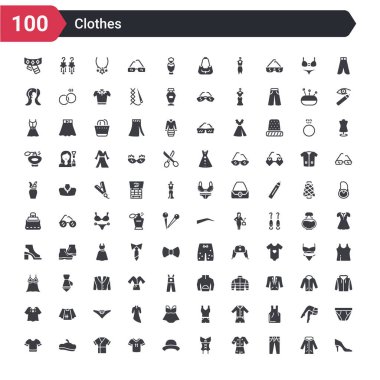 Topuklu, pantolon, pijama, korse, bowling, mayo, ev paltosu, bere, t shirt gibi 100 giysi simgesi