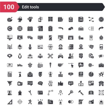 Hafiflik, tanımlama, opaklık, eğrilik, dosya klasörü, iğne kılıfı, onarım aracı, kayıt işareti, okul üçgeni gibi ayarlanmış 100 düzenleme araçları simgeleri