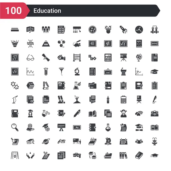 100 Conjunto Iconos Educación Tales Como Tapa Del Graduado Tres — Vector de stock