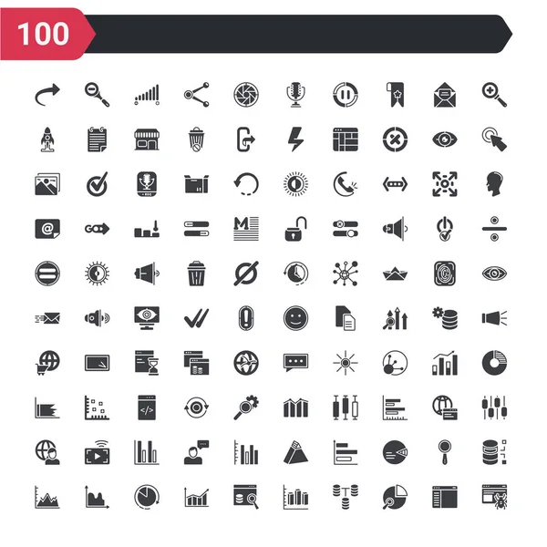 100 Icons Set Web Crawler Pie Chart Analysis Interface Data — Stock Vector