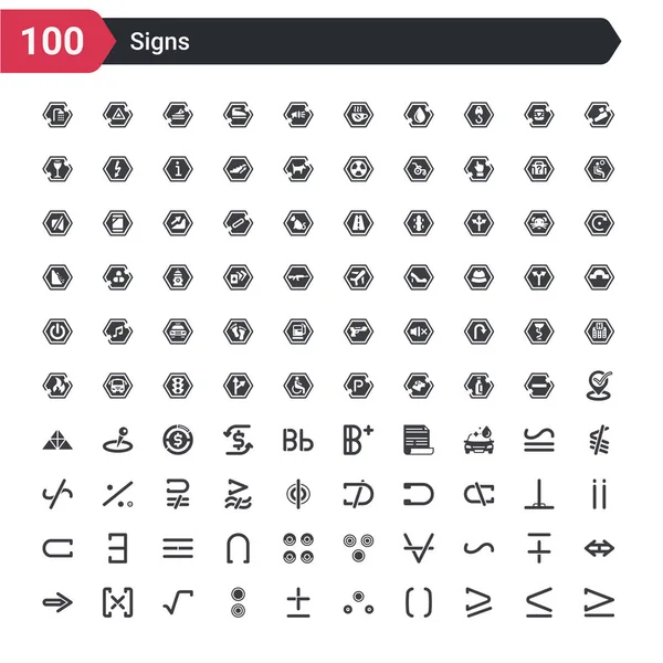 100 Signes Icônes Ensemble Tel Que Est Égal Supérieur Est — Image vectorielle