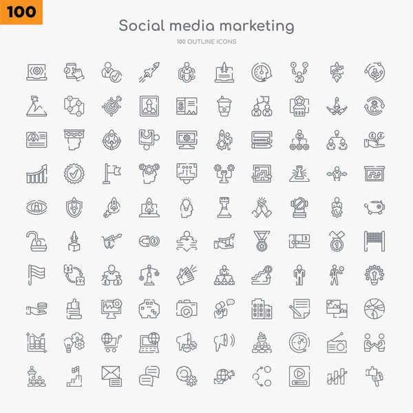 100 Set Icone Del Profilo Marketing Dei Social Media Come — Vettoriale Stock
