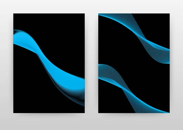 Blaue geschwungene Linien auf schwarzem Design für Geschäftsbericht, Broschüre, Flyer — Stockvektor