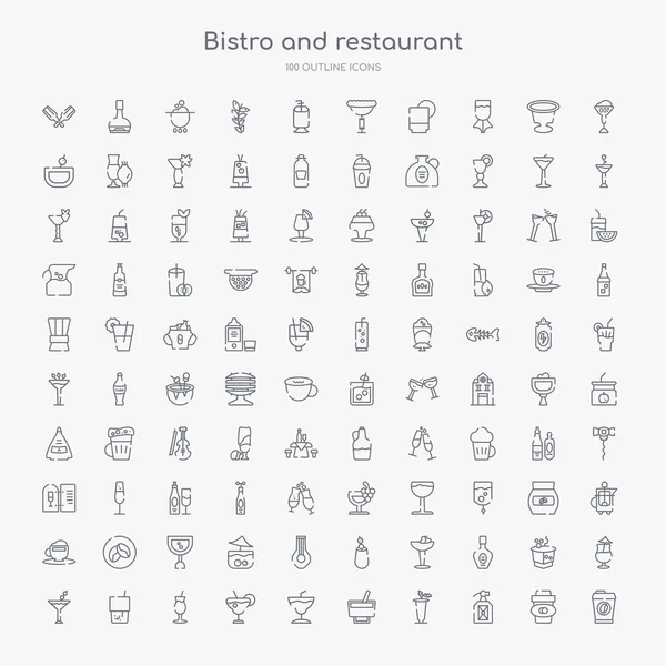 100 Bistró Restaurante Esbozan Iconos Como Copa Cartón Ron Mary — Vector de stock