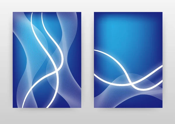 Lignes ondulées blanches sur la conception bleue pour le rapport annuel, brochure, fl — Image vectorielle